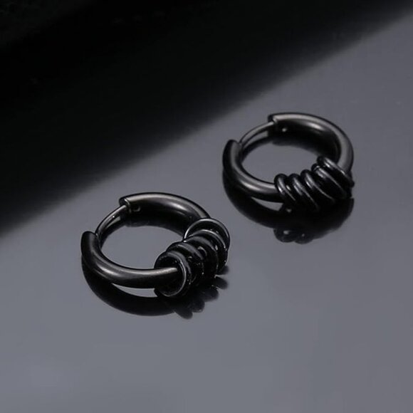 516L BLACK Stainless Steel Hypoallergenic Multi Rings Hoop 8MM Unisex NWT - Picture 4 of 4
